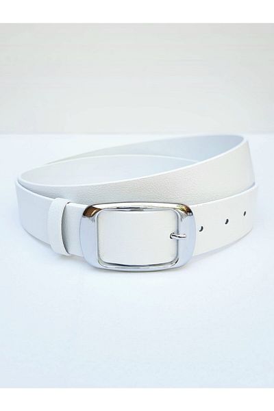 Kemerix centură alba de damă cu cataramă argintie