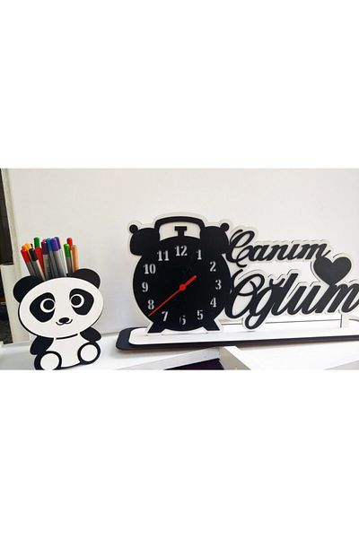 Notpa Desktop Wooden Pen Holder + Desktop Clock
