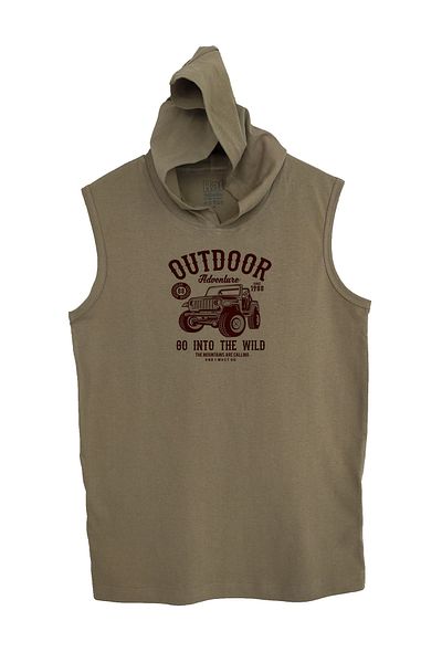 Raf Coll Αμάνικο μπλουζάκι Unisex Χακί με κουκούλα