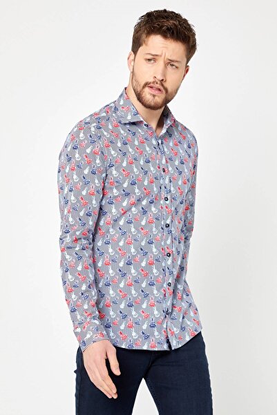 RAVANELLI 100% Cotton Stripe Printed Slim Fit Long Sleeve Shirt