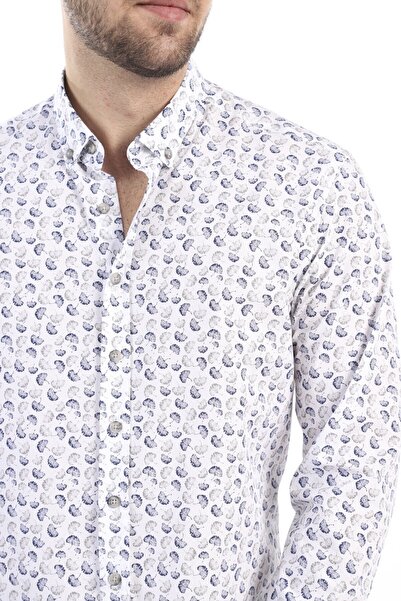 RAVANELLI Baskılı Beyaz Slim Fit Gömlek