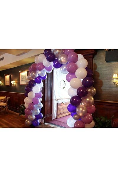 MERİ PARTİ 100 Pieces Purple Lilac White Gray Metallic Balloon And Balloon Chain Balloon Chain Concept