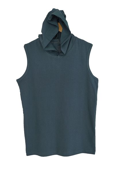 Raf Coll Αμάνικο μπλουζάκι Unisex Petrol Blue Basic με κουκούλα