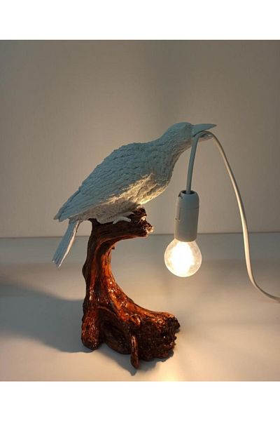 CajuArt Bird Holding a Lamp on a Branch Modern Lampshade Table Lamp