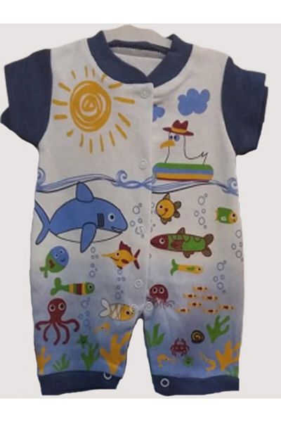CEBECİ TİCARET Baby Boy Jumpsuit Combed Cotton Striped Fishy