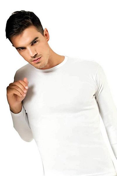 Tutku Elit Tricou cu mânecă lungă, alb, din elastan, pentru bărbați, pachet de 2 Te1302