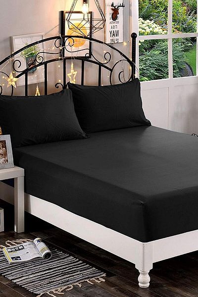 mer-tim ezberbozan ev tekstili Mer-tim Cotton Ranforce Double Jumbo Size Elastic Sheet Set Black 200x200