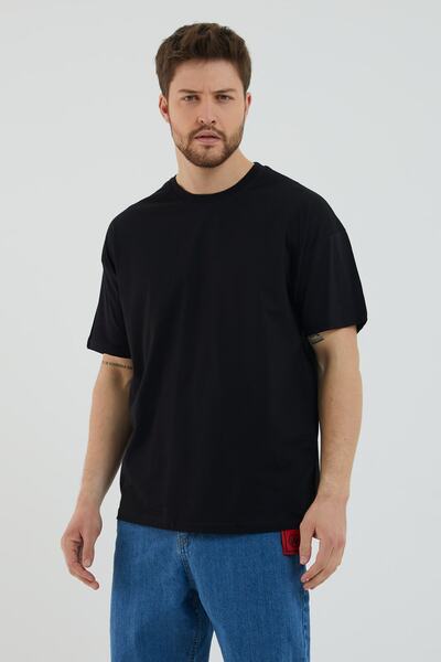 Fingento Ανδρικό μαύρο μπλουζάκι oversize βασικού τύπου