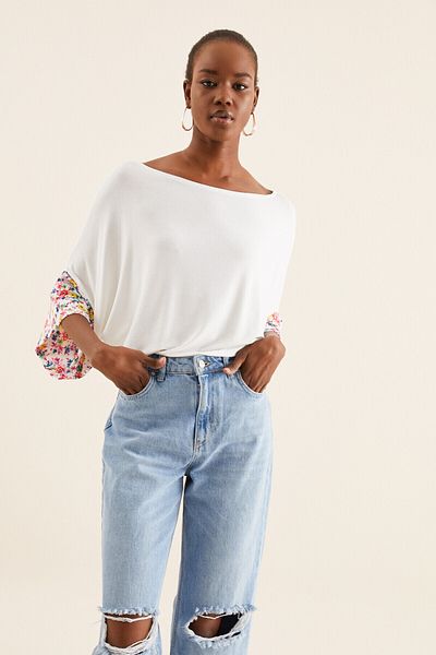 Quincey Women's White Wide Cut Sleeve Detailed Casual Tunic