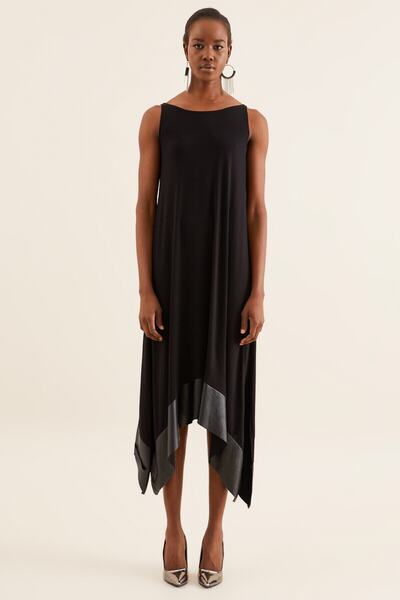 Quincey Leather Detailed Asymmetrical Dress