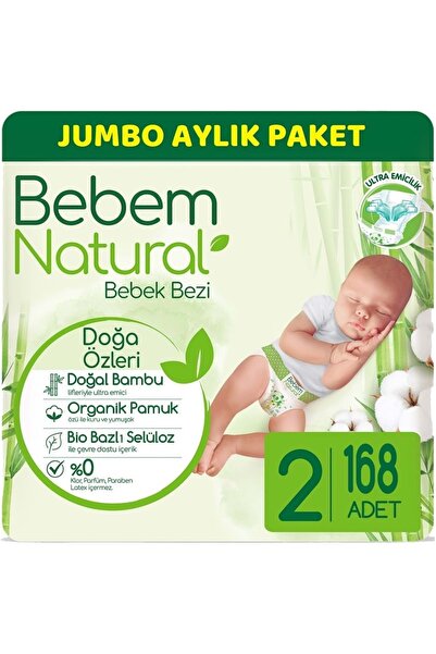 Bebem Natural Natural Jumbo Aylık  Bebek Bezi Pk Beden:2 (3-6kg) Mini 168 Adet