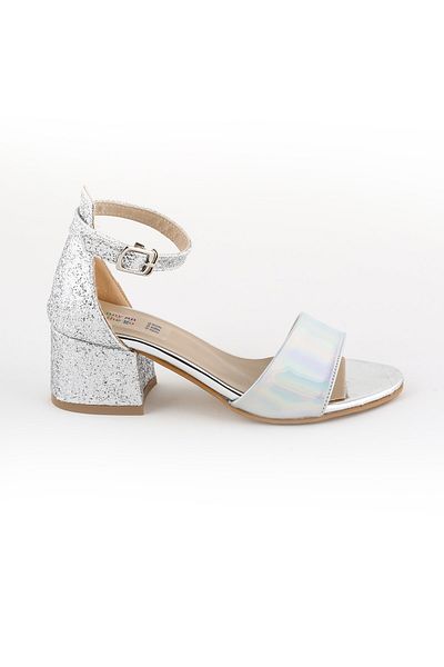 bunnyonthego Pantofi cu sclipici cu toc argintiu pentru fete