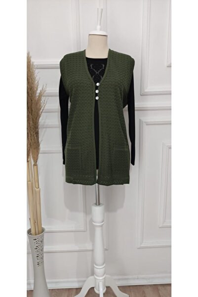 nacar çarşı Vestă subțire din tricotaj kaki pentru femei