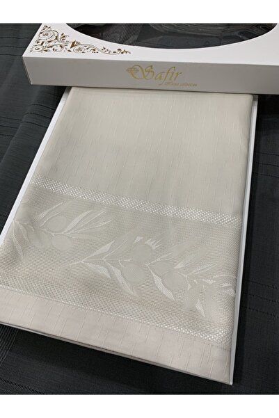 Sfr Home by FİSKOS مفرش طاولة فاخر بلون الحجر بنمط أوراق الزيتون