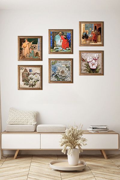 Pinecone Turtle Trainer, Two Musicians Girls, Chess, Butterfly Flower Stone Table Framed Wall Decor