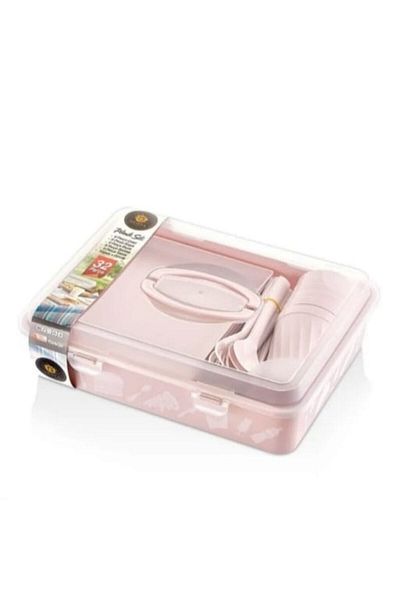 DEMPA Pink 32 Piece Picnic Set - Plate, Fork, Spoon and Cup Carrying Bag Camping Set