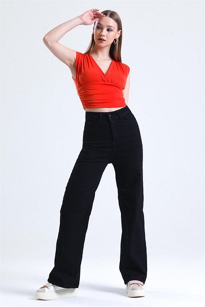 Trn JNS Freesia Super High A.c.a.i.p S.o.l.m.a.z Blugi negri largi Pantaloni Palazzo