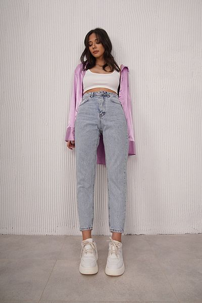 MAKRAS EXCLUSIVE Jean albastru cu talie înaltă - Isabella Ice Snow Wash