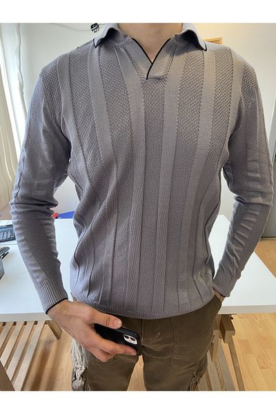 COOL TARZ Smoked Men's Thick Striped Polo Collar Knitwear T-Shirt