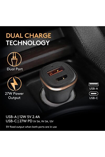 Duracell Car Charger Type-C PD18W +2.4A Black