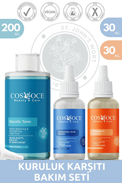 COSVOCE Kuruluk Karşıtı Bakım Seti Gylcolic Acid, Bha, Hyaluronic Acid, Vitam...