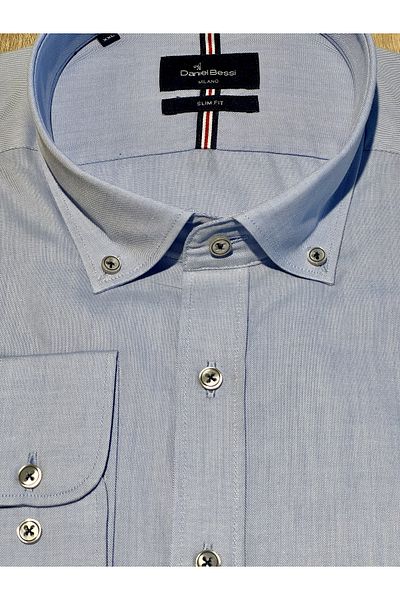Daniel Bessi Cămașă casual pentru bărbați din bumbac, cu mânecă lungă, slim fit, din pânză Oxford