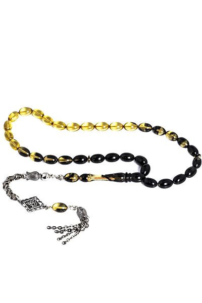 Tesbih Atölyesi Certified Black Transparent Color Twisted Tassel Beam Fire Amber Rosary