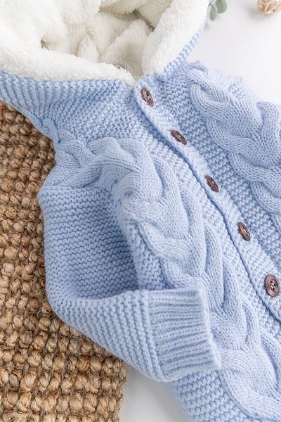 ewellce Winter Knitwear Knitted Hooded Welsoft Baby Jumpsuit