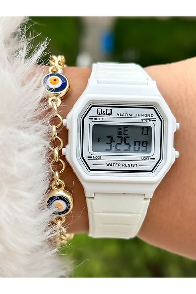 Q&Q White Color, Waterproof, 2 Years Warranty, Digital Girl's (+6) Wristwatch + Bracelet