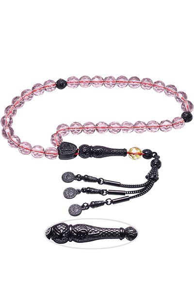 Tesbih Atölyesi Certified Black Tarnish-free Tassel Faceted Purple Natural Quartz Stone Prayer Beads