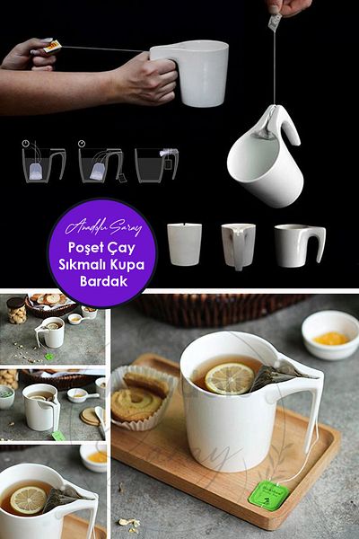 Anadolu Saray Heat Resistant Handmade Ceramic Special Design Bag and Herbal Tea Squeeze Mug Cup Presentation Cup