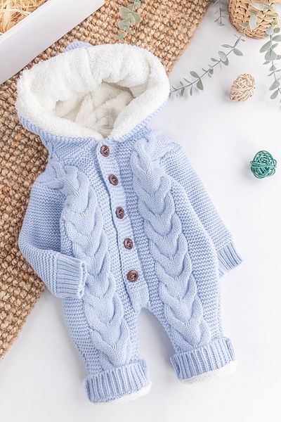 ewellce Winter Knitwear Knitted Hooded Welsoft Baby Jumpsuit