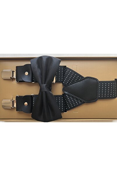 KemerSepeti Yetişkin Boy Siyah Noktalı Pantolon Askısı ve Papyon Kombini