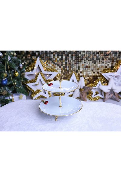 Elta Collection وعاء حلوى من البورسلين ذو طبقات مذهبة بأرجل معدنية