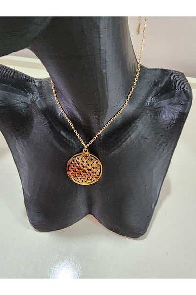 Aylish Bijuteri Gold Flower of Life Steel Necklace