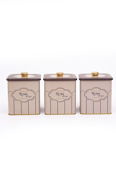 EVLE Square Metal Storage Container with Knob Handle 120x120 Set of 3, Retro Erb22u6