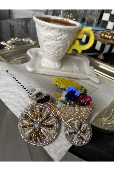 Handmade Kristal boncuk işlemeli kahve yanı sunum peçetesi