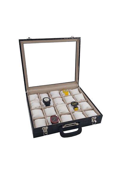 STAND MARKET Watch Bag 30 Pieces Glass Black Patent Leather Inside White