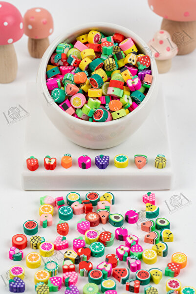 LANDOFACCESSORY POLİMER FİMO BONCUK - MEYVE DESENLİ - TAKI AKSESUARI - 10 ADET