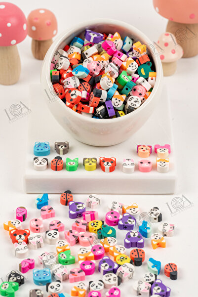 LANDOFACCESSORY POLİMER FİMO BONCUK - ANIMAL DESENLİ - TAKI AKSESUARI - 10 ADET