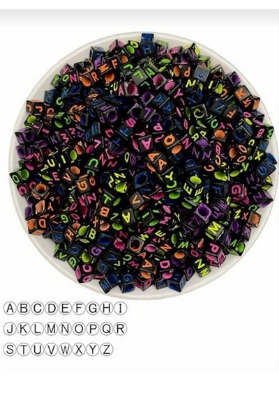 Hobimos 250 Pieces Black Cube Letter Beads 6 Mm - Colorful Cube Letter Beads on Black