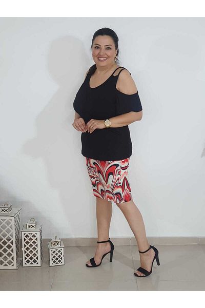 BİrHoşButik LARGE SIZE FULLY LICRATED MINI COLOR-PATTERNED WAIST RUBBER SEASONAL INNENCE SHAVELESS SCUBA FABRIC SKIRT