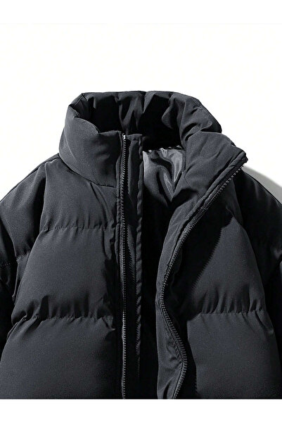 ÖNDER MODA Erkek Siyah İçi Astarlı Çift Cepli Su ve Rüzgar Geçirmez Regular Fit Şişme Mont