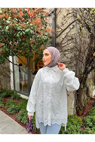 PİNK FLY Pearl Embroidery Shirt Tunic - white