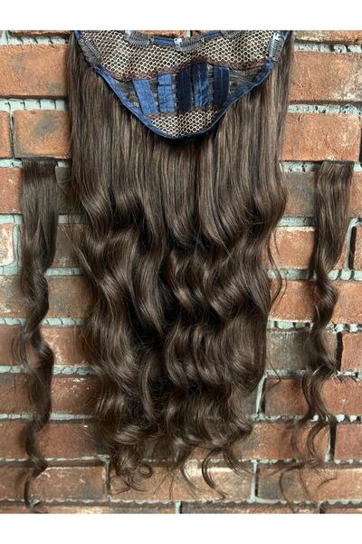 Suzan Peruk U Part Peruk yarımay çıtçıt Gerçek Saç Koyu kahverengi