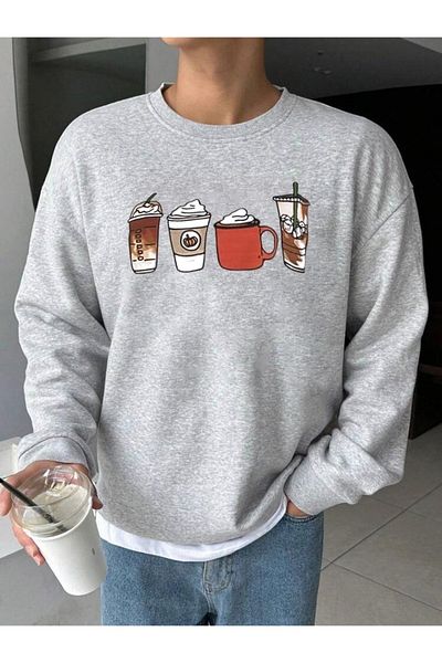 khufu Coffee Unisex εμπριμέ μαύρο φούτερ με λαιμόκοψη
