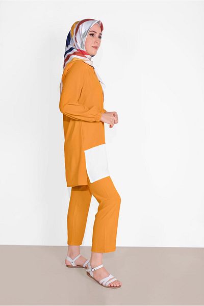 TRENDTESETTÜR Orange (Mustard) Women &Apos; S Suit with Elastic Cuffs and Trousers 0221