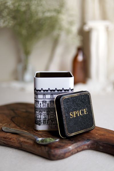 EVLE Er008-4l City Spice Patterned Square Metal Storage Container 8x8 Cm