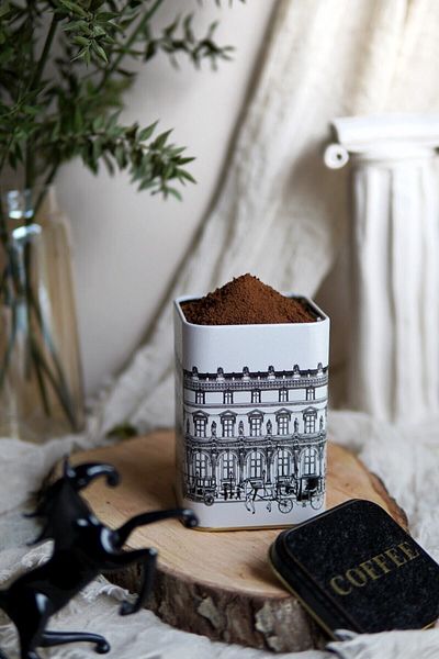 EVLE Er022-2a City Coffee Patterned Square Metal Storage Container 11x11 Cm