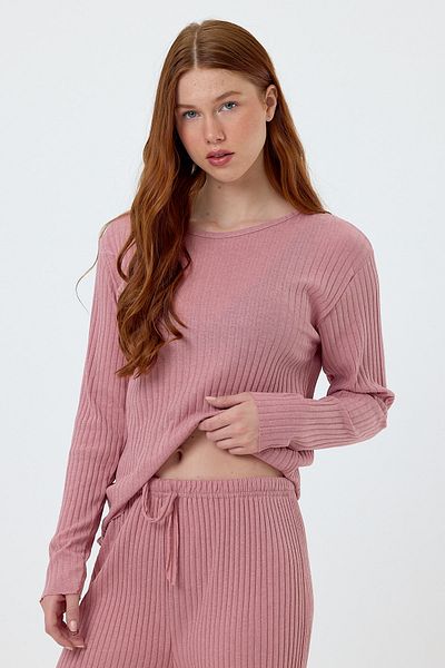 MEBA Women's Seasonal Long Sleeve Corded Powder Pink Pajama Set